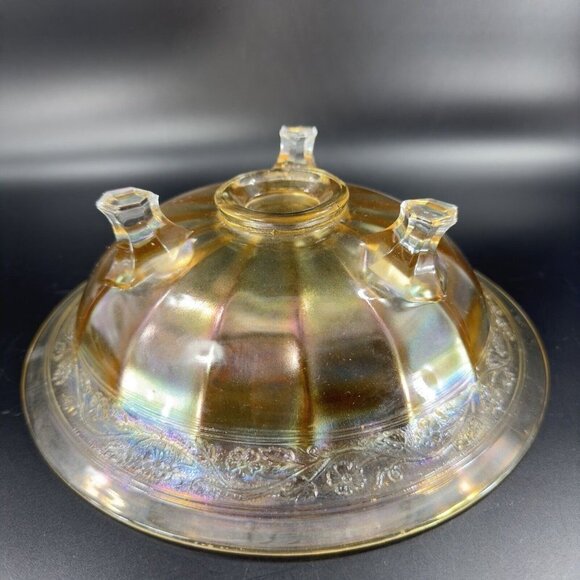 Vintage Marigold Carnival Glass Footed Dish Bowl Iridescent Finish Glass Decor - Picture 12 of 14